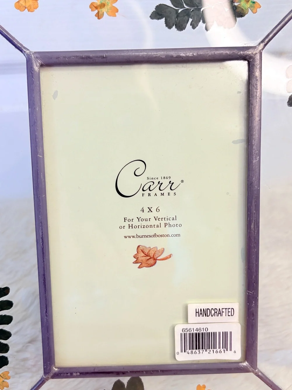 Vintage Carr Pressed flowers and fern glass Cottagecore picture frame~ 4”x6”